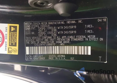 2018 Toyota Highlander Se z USA, uszkodzony, nr VIN 5TDJZRFH7JS868717